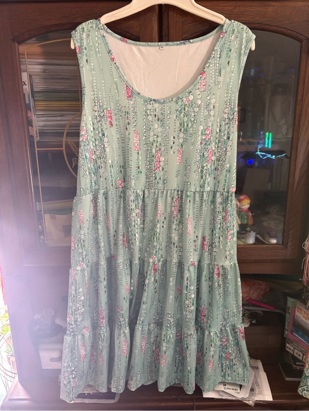 Sleeveless Mint Green Tiered Floral Midi Dress - Picture 2 of 5